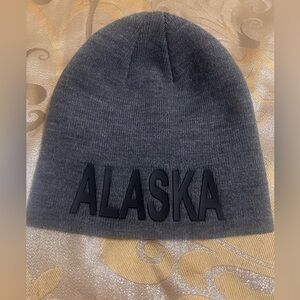 Robin Ruth Alaska Beanie Gray Knit Hat Raised Rubber Letters